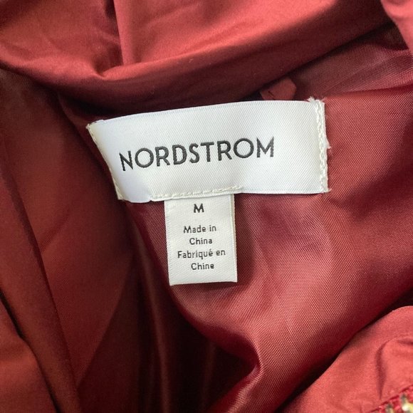 # 87 Nordstrom Puffer Coat Jacket Womens Size Medium Burgundy Wine New Chevron - Picture 4 of 10